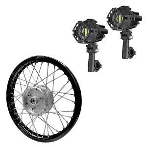 Sett: 2x LED-tåkelys Lumitecs S22X + felg aluminium 1,6x16 passer til Simson S51 S50 S70 Schwalbe KR51 AF28 svart