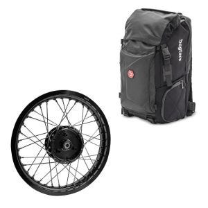 Sett: Ryggsekk Bagtecs HX5 halebag 45 liter med hjelmholder + felg 1,85x16 bred passer til Simson S51 S50 S70 Schwalbe KR51 AF21 svart