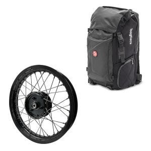 Sett: Ryggsekk Bagtecs HX5 halebag 45 liter med hjelmholder + felg 2,15x16 bred passer til Simson S51 S50 S70 Schwalbe KR51 AF22 svart