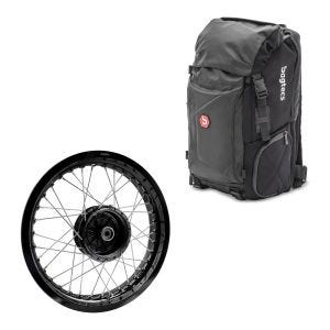 Sett: Ryggsekk Bagtecs HX5 halebag 45 liter med hjelmholder + felg 2,5x16 bred passer til Simson S51 S50 S70 Schwalbe KR51 AF23 svart