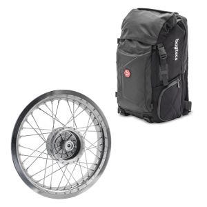 Sett: Ryggsekk Bagtecs HX5 halebag 45 liter med hjelmholder + felg 2,5x16 bred passer til Simson S51 S50 S70 Schwalbe KR51 AF26