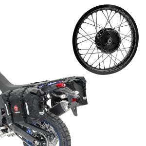 Sett: Sadelvesker Bagtecs WP8 2x30L sideveske med rullelukking + felg 1,85x16 bred passer for Simson S51 S50 S70 Schwalbe KR51 AF21 svart