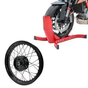 Sett: Motorsykkelrocker ConStands Easy-Plus motorsykkelstativ opp til 21 tommer rød + felg 2,15x16 bred egnet for Simson S51 S50 S70 Schwalbe KR51 AF22 svart