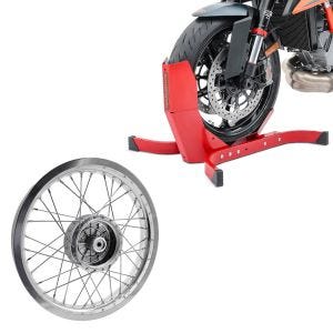 Sett: Motorsykkelrocker ConStands Easy-Plus motorsykkelstativ opp til 21 tommer rød + felg 2,15x16 bred egnet for Simson S51 S50 S70 Schwalbe KR51 AF25