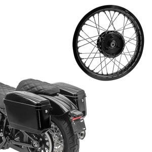 Sett: Chopper sidevesker (par) Craftride Nevada 20 L hver sort + felg 1,85x16 bred egnet for Simson S51 S50 S70 Schwalbe KR51 AF21 svart