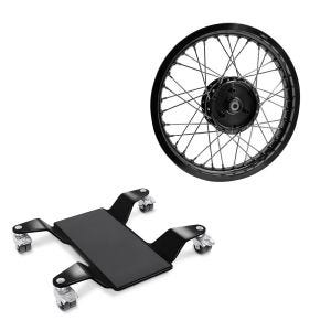 Sett: manøvreringshjelp for hovedstativ ConStands Easy Mover II opptil 320 kg i sort + felg 1,85x16 bred egnet for Simson S51 S50 S70 Schwalbe KR51 AF21 svart