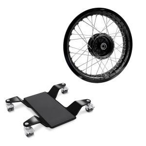 Sett: manøvreringshjelp for hovedstativ ConStands Easy Mover II opptil 320 kg i sort + felg 2,5x16 bred egnet for Simson S51 S50 S70 Schwalbe KR51 AF23 svart