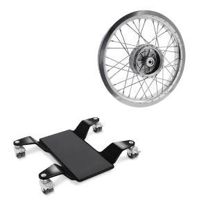 Sett: manøvreringshjelp for hovedstativ ConStands Easy Mover II opptil 320 kg i sort + felg 2,15x16 bred egnet for Simson S51 S50 S70 Schwalbe KR51 AF25