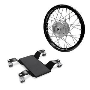 Sett: manøvreringshjelp for hovedstativ ConStands Easy Mover II opptil 320 kg i sort + felg aluminium 1,6x16 egnet for Simson S51 S50 S70 Schwalbe KR51 AF28 svart