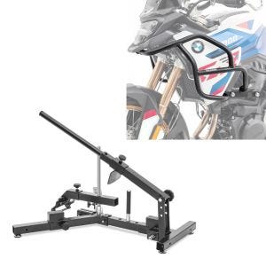 Sett: ConStands dekkskifter egnet for motorsykkeldekk 12-21" dekkskifter MD4 + øvre crashbar egnet for BMW F 900 GS 2024 HG53 svart
