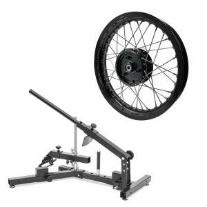 Sett: Dekkskifter ConStands egnet for motorsykkeldekk 12-21" dekkskifter MD4 + felg 2,15x16 bred egnet for Simson S51 S50 S70 Schwalbe KR51 AF22 svart