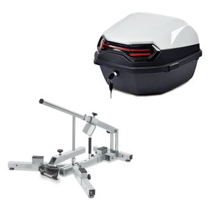 Sett: dekkskifter for motorsykkeldekk 12-21" dekkskifter ConStands MD4Z + toppkasse BT11 45 L bak hvit