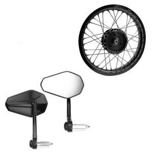 Sett: styreendespeil med E-merke bakspeilpar Zaddox SP6 + felg 1,85x16 bred egnet for Simson S51 S50 S70 Schwalbe KR51 AF21 svart