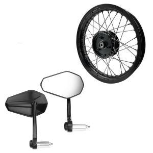 Sett: styreendespeil med E-merke bakspeilpar Zaddox SP6 + felg 2,15x16 bred egnet for Simson S51 S50 S70 Schwalbe KR51 AF22 svart