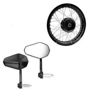 Sett: styreendespeil med E-merke bakspeilpar Zaddox SP6 + felg 2,5x16 bred egnet for Simson S51 S50 S70 Schwalbe KR51 AF23 svart