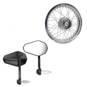 Sett: styreendespeil med E-merke bakspeilpar Zaddox SP6 + felg 2,5x16 bred egnet for Simson S51 S50 S70 Schwalbe KR51 AF26