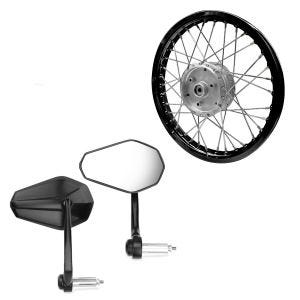 Sett: Styre endespeil med E-merke, bakspeilpar Zaddox SP6 + felg aluminium 1,6x16 egnet for Simson S51 S50 S70 Schwalbe KR51 AF28 svart