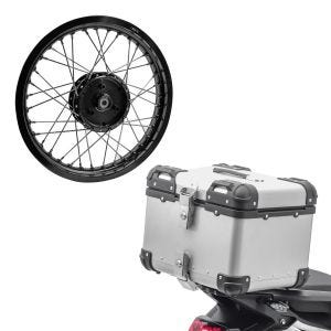 Sett: toppkoffert i aluminium Bagtecs XS45 45 L sølv + felg 1,85x16 bred passer for Simson S51 S50 S70 Schwalbe KR51 AF21 svart