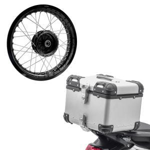 Sett: toppkoffert i aluminium Bagtecs XS45 45 L sølv + felg 2,5x16 bred passer til Simson S51 S50 S70 Schwalbe KR51 AF23 svart