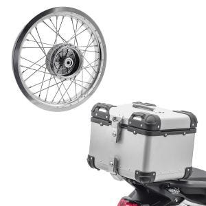 Sett: aluminium toppveske Bagtecs XS45 45 L sølv + felg 2,15x16 bred passer for Simson S51 S50 S70 Schwalbe KR51 AF25