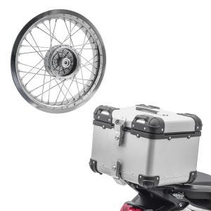 Sett: aluminium toppkoffert Bagtecs XS45 45 L sølv + felg 2,5x16 bred egnet for Simson S51 S50 S70 Schwalbe KR51 AF26