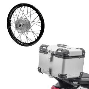 Sett: aluminium toppveske Bagtecs XS45 45 L sølv + felg aluminium 1,6x16 egnet for Simson S51 S50 S70 Schwalbe KR51 AF28 svart