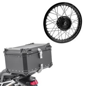 Sett: toppkoffert i aluminium Bagtecs XB65 65 L svart + felg 1,85x16 bred passer til Simson S51 S50 S70 Schwalbe KR51 AF21 svart