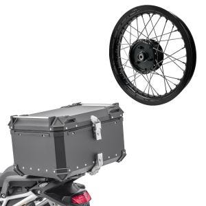 Sett: aluminium toppveske Bagtecs XB65 65 L svart + felg 2,15x16 bred passer for Simson S51 S50 S70 Schwalbe KR51 AF22 svart