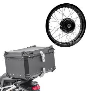 Sett: aluminium toppveske Bagtecs XB65 65 L svart + felg 2,5x16 bred passer for Simson S51 S50 S70 Schwalbe KR51 AF23 svart