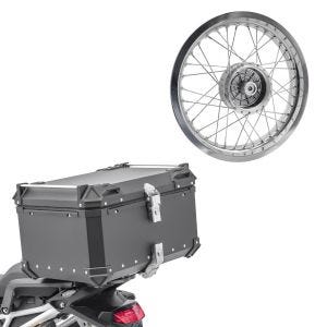 Sett: Toppkoffert i aluminium Bagtecs XB65 65 L svart + felg 2,5x16 bred passer til Simson S51 S50 S70 Schwalbe KR51 AF26