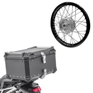 Sett: aluminium toppkoffert Bagtecs XB65 65 L svart + aluminiumsfelg 1,6x16 passer for Simson S51 S50 S70 Schwalbe KR51 AF28 svart