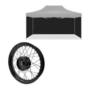 Sett: 4x paviljongsvarte sidevegger egnet for sammenleggbart Tourtecs racingtelt 3x4,5m + felg 2,15x16 bred egnet for Simson S51 S50 S70 Schwalbe KR51 AF22 svart