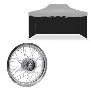 Sett: 4x paviljongsvarte sidevegger egnet for sammenleggbart Tourtecs racingtelt 3x4,5m + felg 2,5x16 bred egnet for Simson S51 S50 S70 Schwalbe KR51 AF26