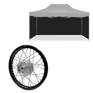 Sett: 4x paviljongsvarte sidevegger egnet for sammenleggbart Tourtecs racingtelt 3x4,5m + aluminiumsfelg 1,6x16 egnet for Simson S51 S50 S70 Schwalbe KR51 AF28 svart