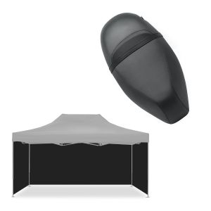 Sett: 4x paviljongsvarte sidevegger egnet for sammenleggbart Tourtecs racingtelt 3x4,5m + benk egnet for Piaggio Zip 50 100 125 SP4 benk