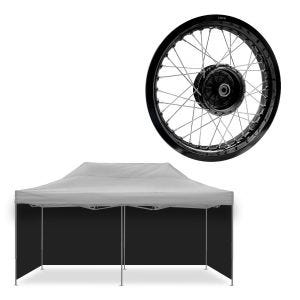 Sett: 4x paviljong sorte sidevegger sammenleggbare Tourtecs teltvegger egnet for racingtelt 3x6m + felg 2,5x16 bred egnet for Simson S51 S50 S70 Schwalbe KR51 AF23 svart