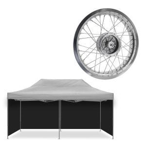 Sett: 4x paviljong sorte sidevegger sammenleggbare Tourtecs teltvegger egnet for racingtelt 3x6m + felg 2,5x16 bred egnet for Simson S51 S50 S70 Schwalbe KR51 AF26