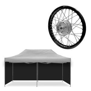 Sett: 4x paviljong sorte sidevegger sammenleggbare Tourtecs teltvegger egnet for racingtelt 3x6m + aluminiumsfelg 1,6x16 egnet for Simson S51 S50 S70 Schwalbe KR51 AF28 svart