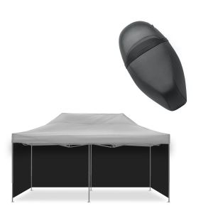 Sett: 4x paviljong sorte sidevegger sammenleggbare Tourtecs teltvegger egnet for racingtelt 3x6m + benk egnet for Piaggio Zip 50 100 125 SP4 benk