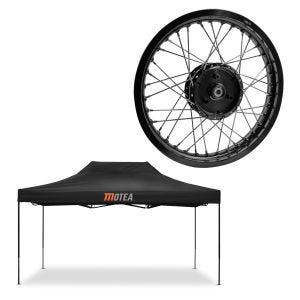 Sett: racingtelt 3x4,5m sammenleggbart Tourtecs for racerbanen MOTEA svart + felg 1,85x16 bred egnet for Simson S51 S50 S70 Schwalbe KR51 AF21 svart
