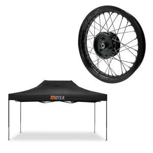 Sett: racingtelt 3x4,5m sammenleggbart Tourtecs for racerbanen MOTEA svart + felg 2,15x16 bred egnet for Simson S51 S50 S70 Schwalbe KR51 AF22 svart