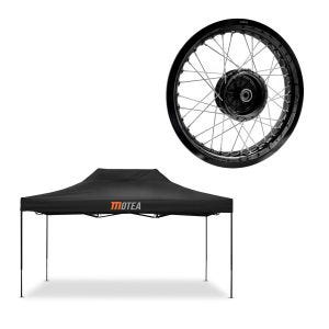 Sett: racingtelt 3x4,5m sammenleggbart Tourtecs for racerbanen MOTEA svart + felg 2,5x16 bred egnet for Simson S51 S50 S70 Schwalbe KR51 AF23 svart