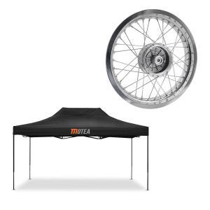 Sett: racingtelt 3x4,5m sammenleggbart Tourtecs for racerbanen MOTEA svart + felg 2,5x16 bred egnet for Simson S51 S50 S70 Schwalbe KR51 AF26
