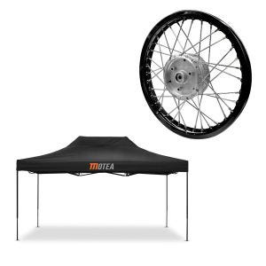 Sett: racingtelt 3x4,5m sammenleggbart Tourtecs for racerbanen MOTEA svart + aluminiumsfelg 1,6x16 egnet for Simson S51 S50 S70 Schwalbe KR51 AF28 svart