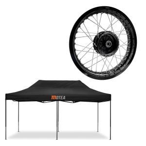 Sett: racingtelt 3x6m sammenleggbart Tourtecs for racerbanen MOTEA svart + felg 2,5x16 bred egnet for Simson S51 S50 S70 Schwalbe KR51 AF23 svart