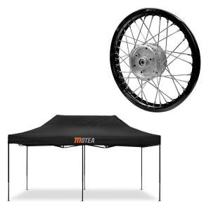 Sett: racingtelt 3x6m sammenleggbart Tourtecs for racerbanen MOTEA svart + felg aluminium 1,6x16 egnet for Simson S51 S50 S70 Schwalbe KR51 AF28 svart