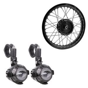 Sett: LED ekstra hovedlykt MS1 ECE 12V Lumitecs + felg 1,85x16 bred passer til Simson S51 S50 S70 Schwalbe KR51 AF21 svart