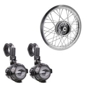 Sett: LED ekstra hovedlykt MS1 ECE 12V Lumitecs + felg 2,15x16 bred egnet for Simson S51 S50 S70 Schwalbe KR51 AF25