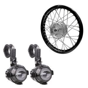Sett: LED ekstra hovedlykt MS1 ECE 12V Lumitecs + felg aluminium 1,6x16 passer for Simson S51 S50 S70 Schwalbe KR51 AF28 svart