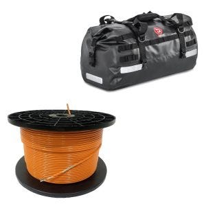 Sett: 300m begrensningskabel for robotgressklippere Ø4,0mm ekstra sterk + halebag Drybag XB50 volum 50l
